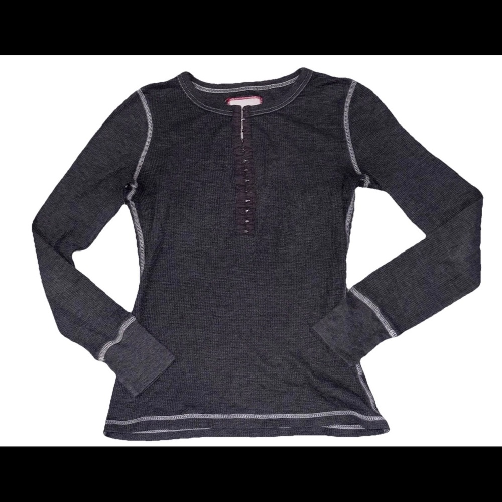 Y2K Bella Elena Hook & Eye Waffle Knit Formed Henely Sz.L Fits Like Small